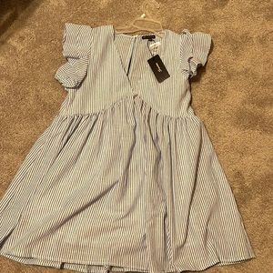 Blue and white striped dress